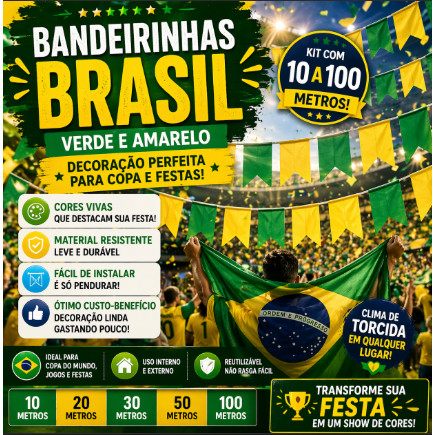 kit Bandeirinhas Brasil Verde Amarelo Festa Copa Decoração Churrasco Bandeirola Junina