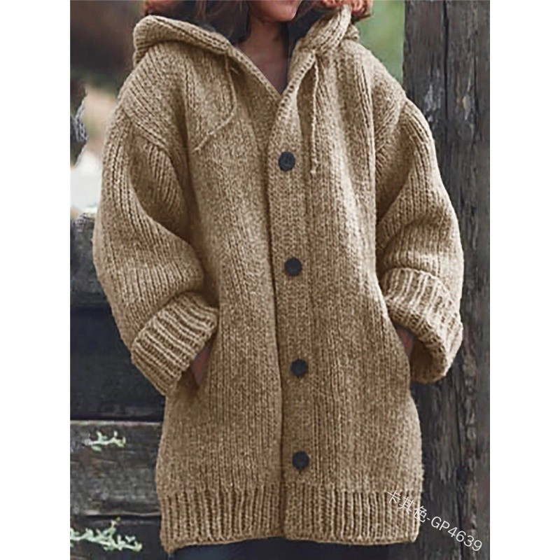 Casaco Feminino Plus Size Outono Inverno Manga Comprida Cor Sólida Solto Com Capuz
