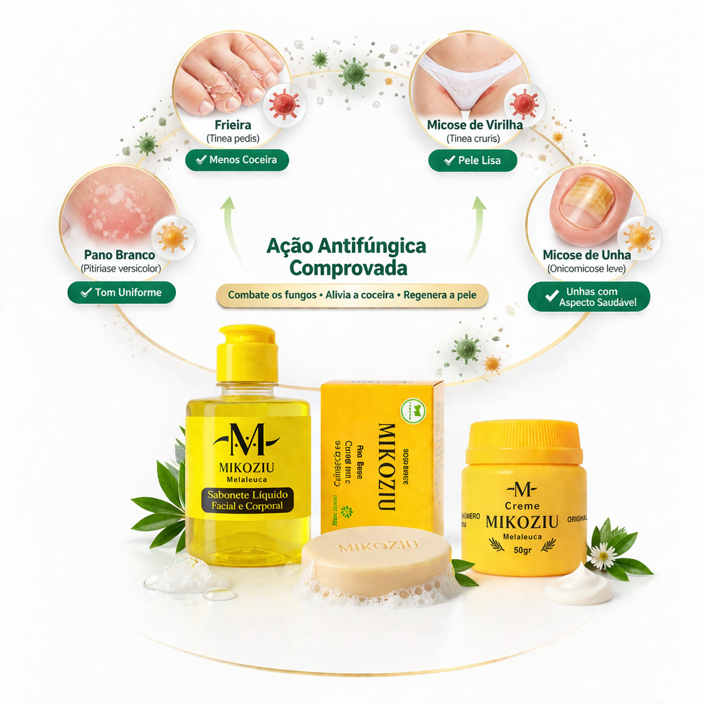 Kit Antifúngico Completo Creme + Sabonete Líquido + Barra para Micose, Frieira e Coceira na Pele