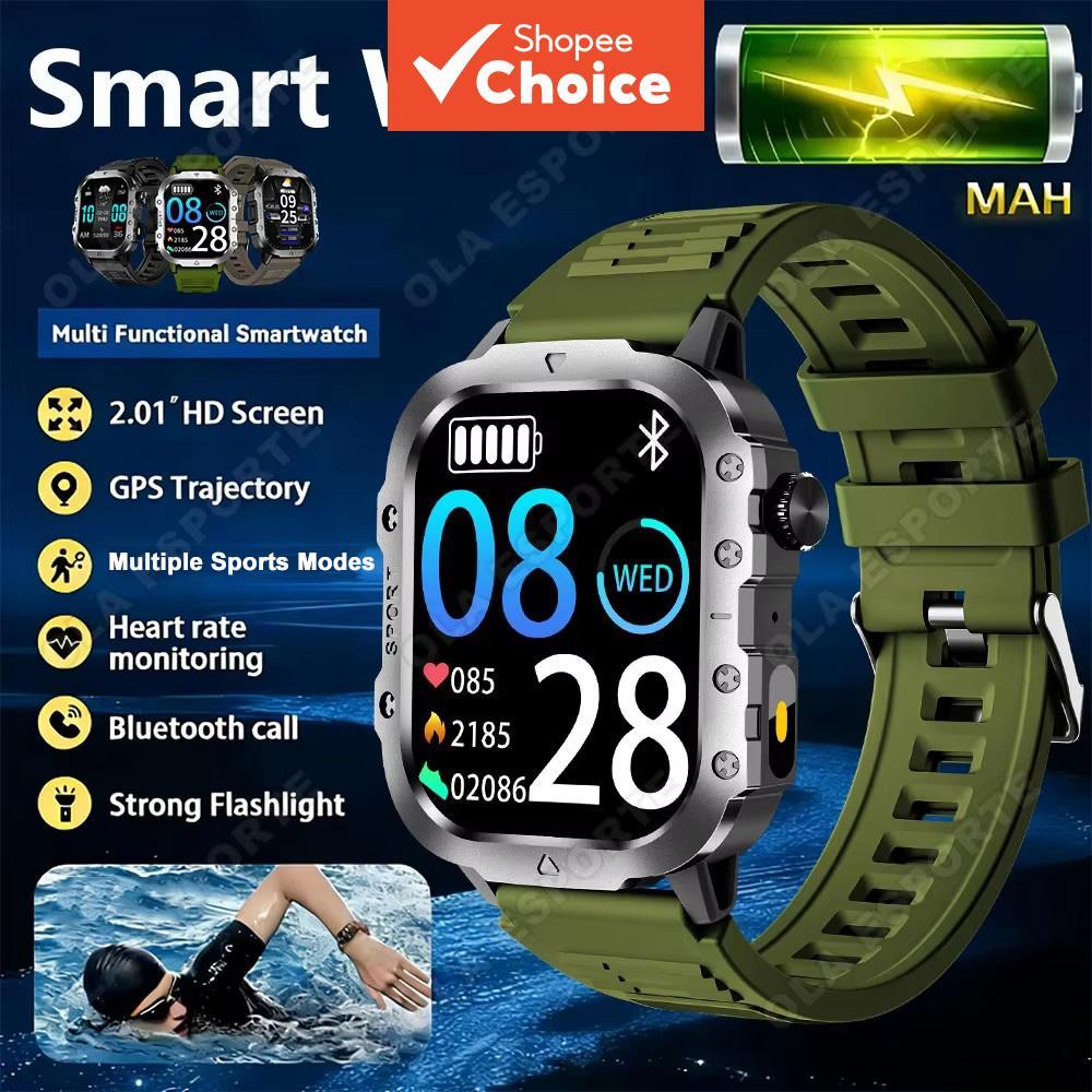 Novo Relógio Inteligente Esportivo Outdoor 5ATM à Prova D'água com Lanterna LED, Chamada Bluetooth HD e Monitoramento