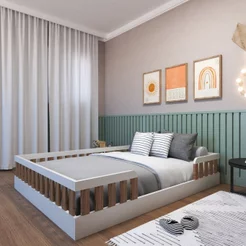 Cama Infantil Montessoriana Casal Sol Marrom/Branco/Carvalho Mel Branco/Carvalho Mel