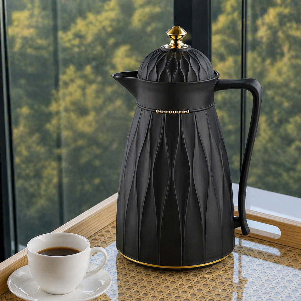 Garrafa Térmica De Café Chá Preta e Dourada 1L Arabic Hotel Casa Pousada Bebidas Quentes Elegante