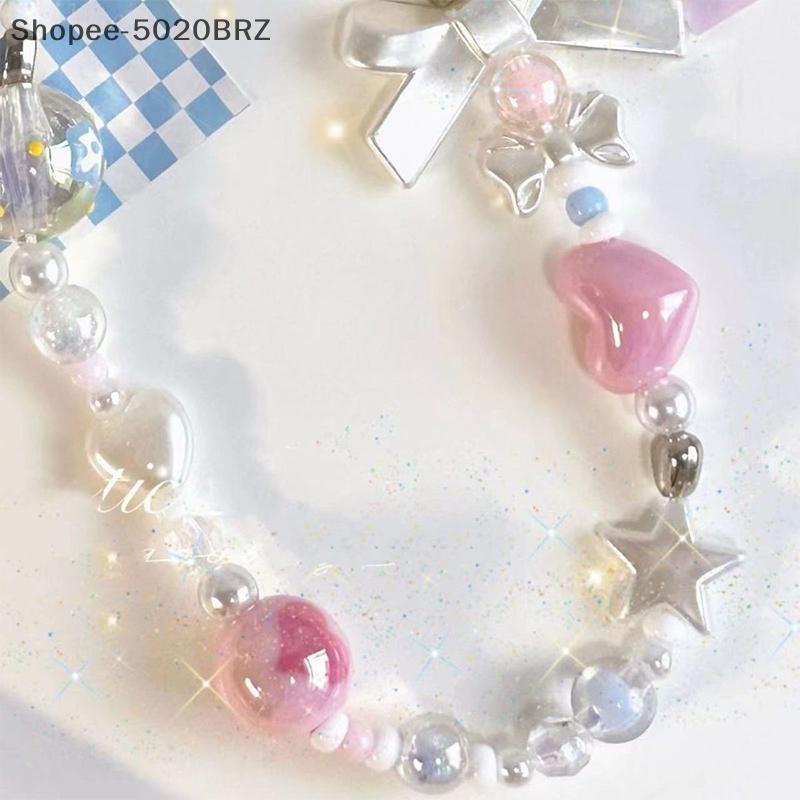 [THEBR] Pulseira Com Contas De Coração E Laço , Cordão Colorido , Flor , Borboleta , Charme De Telefone , Pérola , Alça 