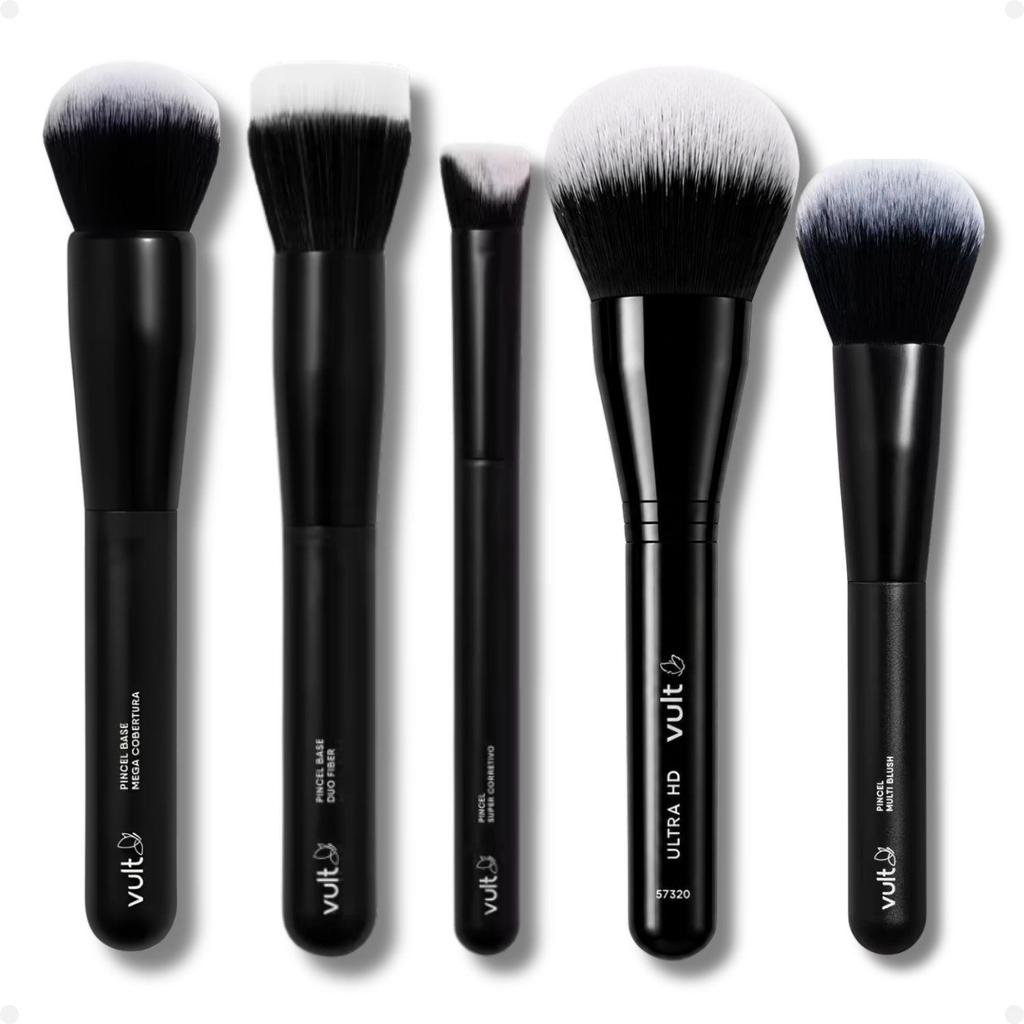 Kit Vult Pincéis para Maquiagem: Base, Duo Fiber, Corretivo, Pó e Blush