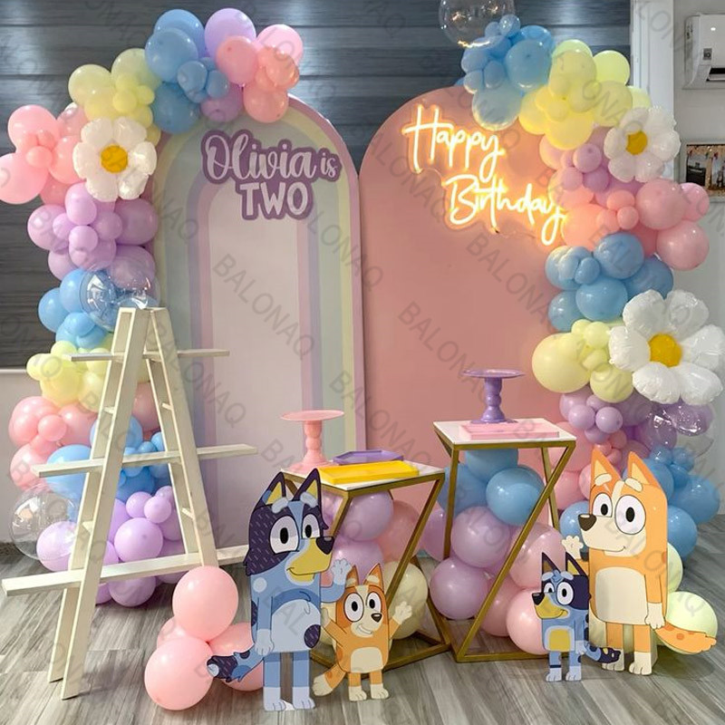 85 Pçs Macaron Balão De Látex Bluey Conjunto Guirlanda Arco Kit Dos Desenhos Animados Bingo Folha Globos Decoração Anive