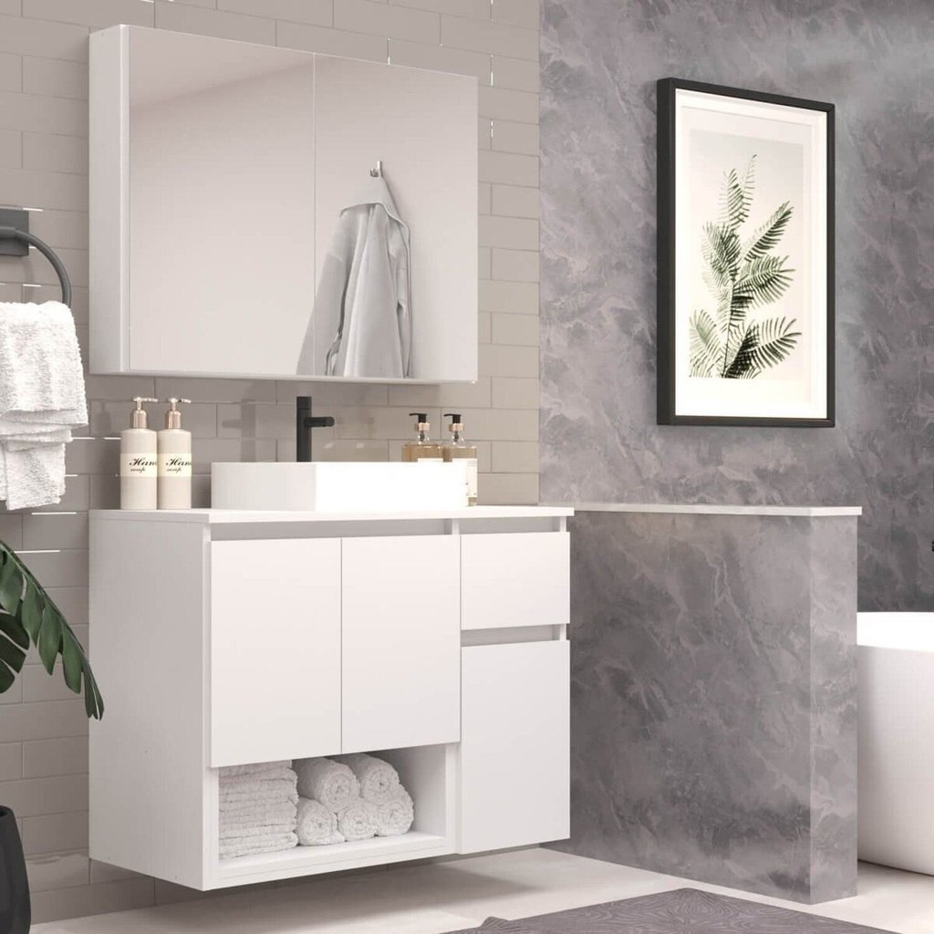 Conjunto de Móveis para Banheiro 80cm Aurora Yescasa Branco Branco