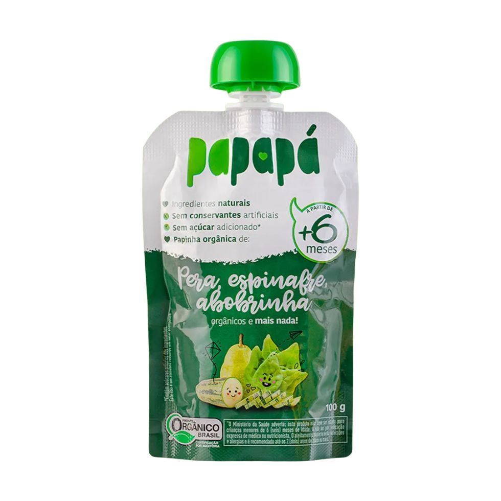 Papinha Orgânica Pêra, Espinafre e Abobrinha 100g Papapa