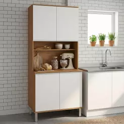 Paneleiro De Cozinha Nina 80cm 4 Portas Amêndoa E Branco