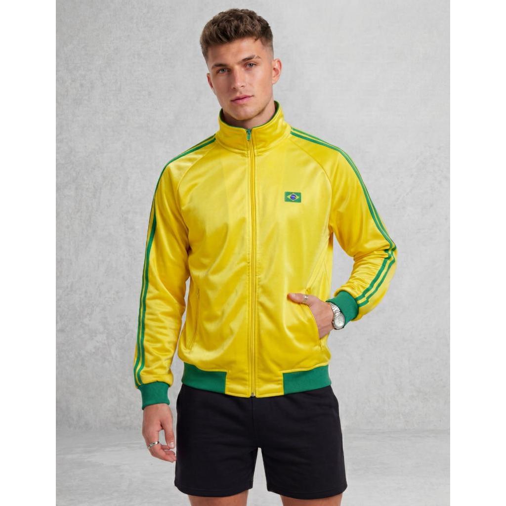 Jaqueta Masculina Gola Alta com Faixas Blusa Brasil Copa do Mundo Moda Outono Inverno