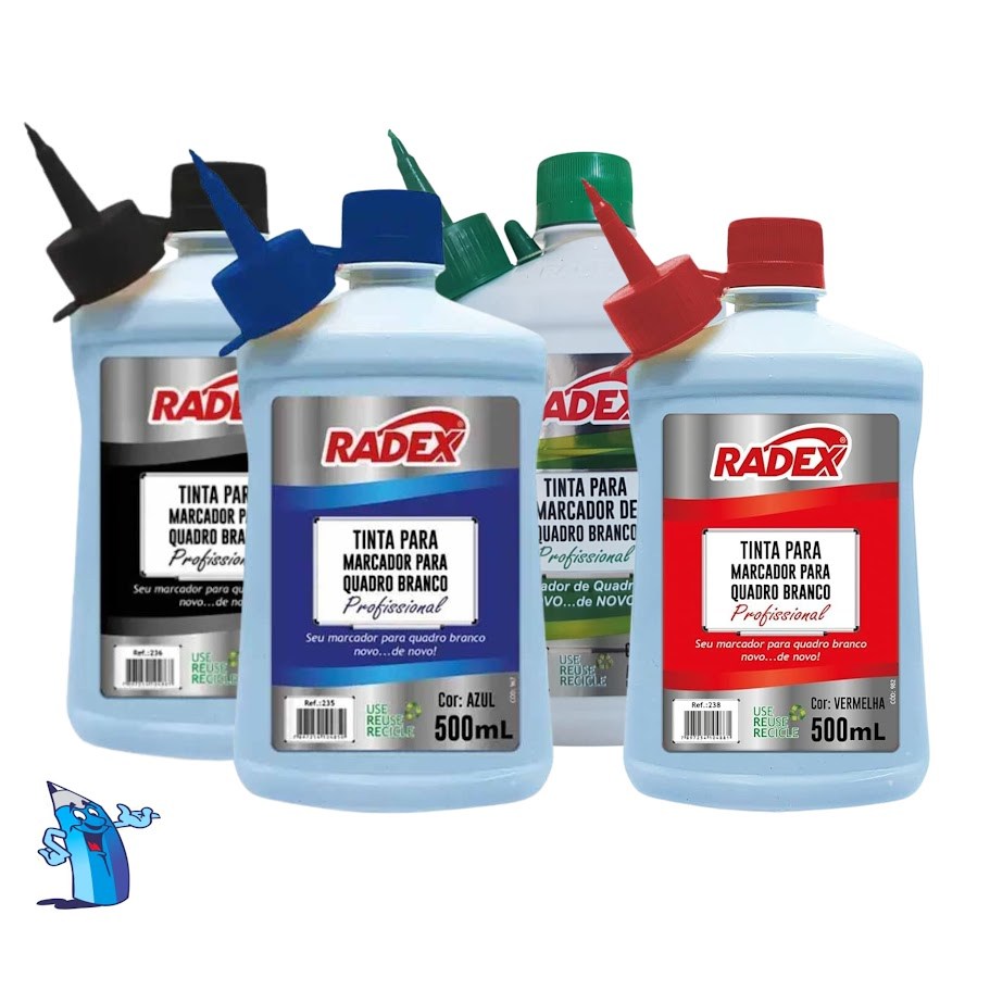 KIT 3 TINTAS MARCADOR QUADRO BRANCO REABASTECEDOR 500ML RADEX