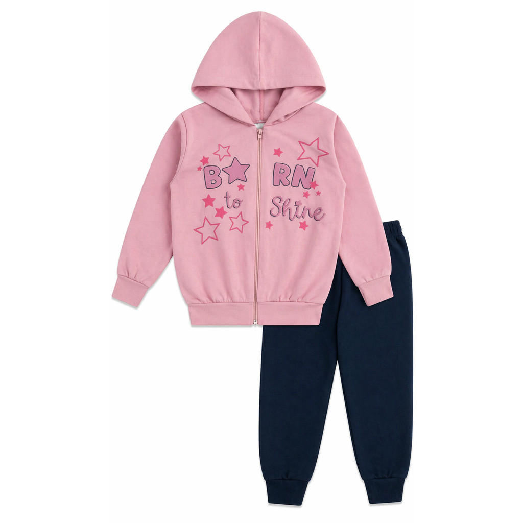 CONJUNTO MOLETOM JAQUETA COM CAPUZ FEMININO PELUCIADO CALÇA ROUPA INFANTIL INVERNO