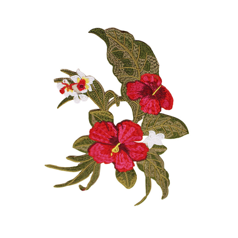 Flor De Hibisco Vermelho Patch Bordado Aplicação Em Roupas e Artesanato