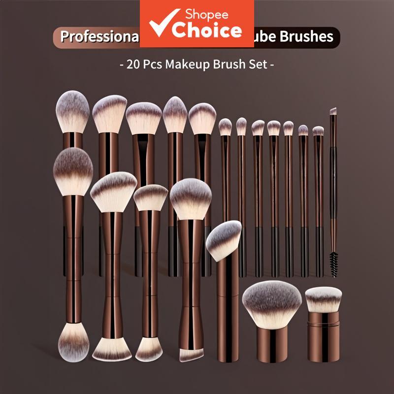Conjunto Completo De Pincéis De Maquiagem Profissional Com Cabo Longo , 20 Peças Cerdas Macias Para Aplicação De Rosto E