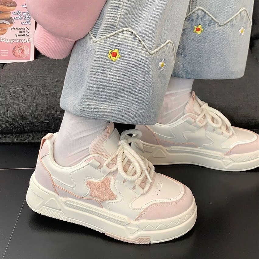 Venda quente estrela sapatos brancos femininos 2025 novo estilo tênis All-match respirável primavera outono de sola gros