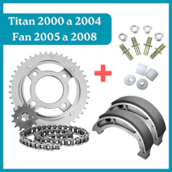 Kit Relação Transmissão Completo CG Titan 125 2000 até 2004 FAN 125 2004 até 2008 + Parafusos + Buchas Nylon + Patins