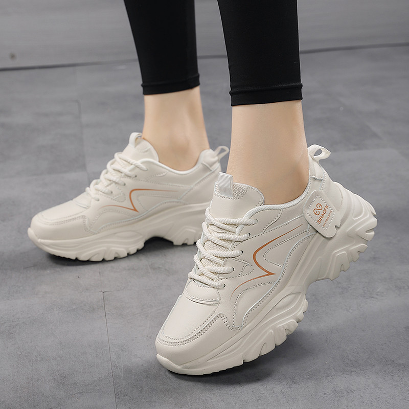 Moda outono sapatos femininos sapatos casuais de couro feminino de sola grossa papai sapatos esportivos femininos sapato
