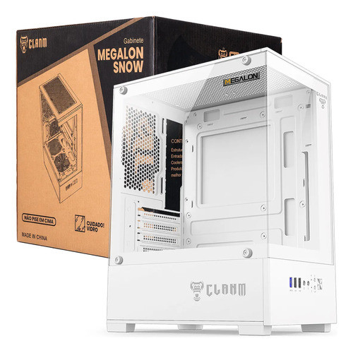 Gabinete Gamer Cube Snow Branco Atx Clanm Vidro 3 Fans Rgb Branco