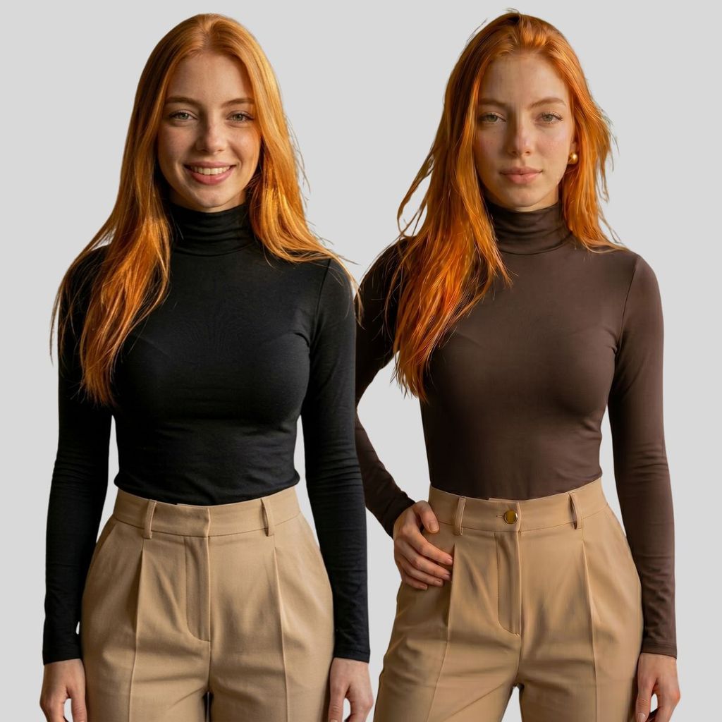 Kit C/2 Body Feminino Gola Alta Segunda Pele Manga Longa Cacharrel Bore Collant Básico Estiloso