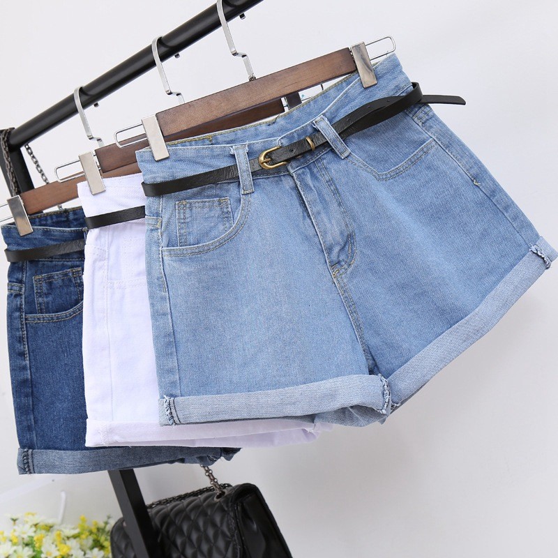 Shorts jeans feminino versão coreana novo estilo verão cintura alta solto mais magro olhar perna larga Curling calças qu