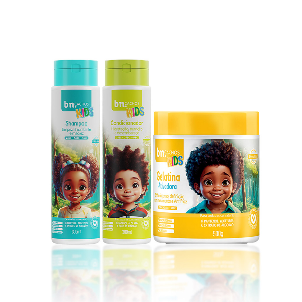 Kit Shampoo e Condicionador + Gelatina 500g Linha Kids bn.Cachos