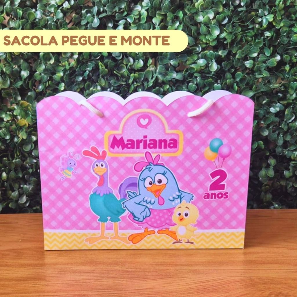 Sacola personalizada GALINHA PINTADINHA | Lembrancinhas personalizadas | Mimos | Aniversário infantil | (PEGUE E MONTE)