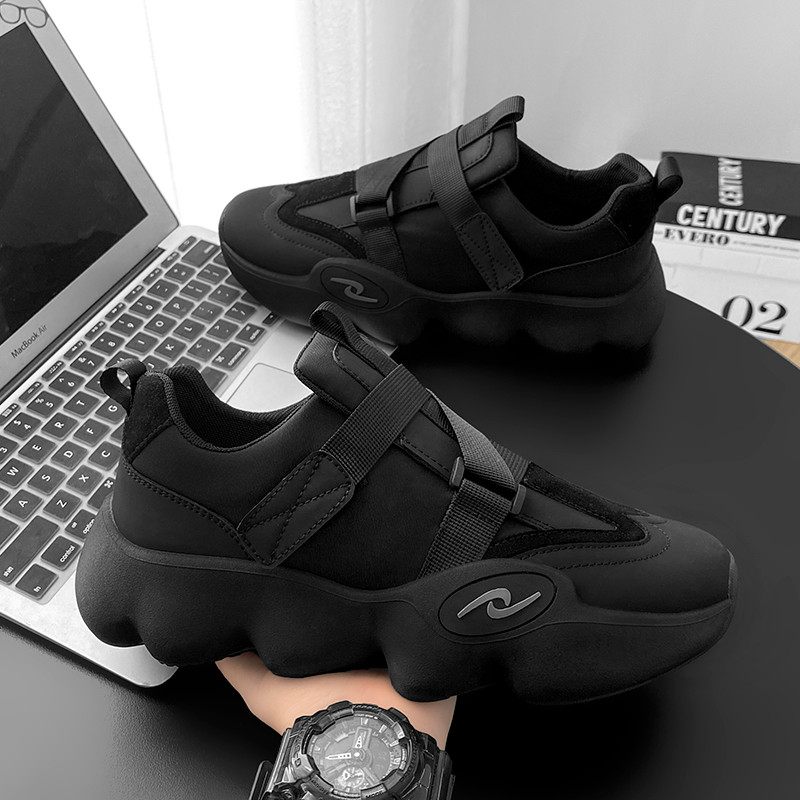 Preto Samurai sapatos masculinos primavera estudante correndo esportes lazer sola grossa aumentando Velcro preto coco pa