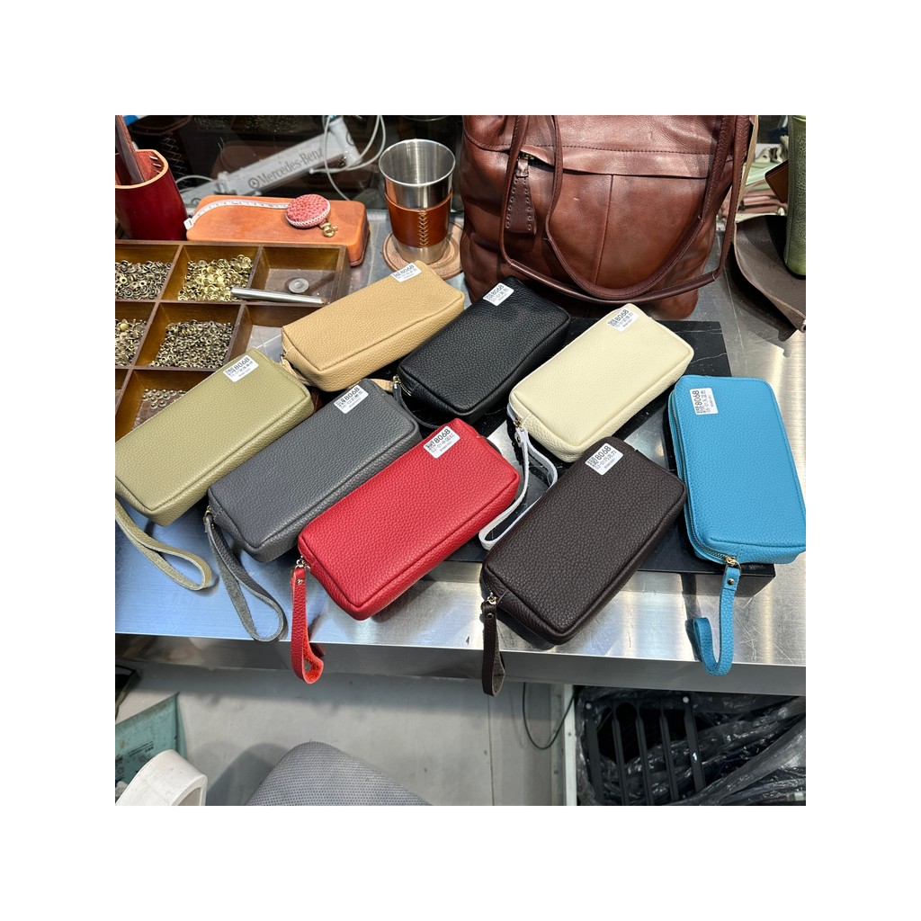 TC Couro Primeira Camada Caído Couro Bolsa para Celular Bolsa de Armazenamento com Zíper Carteira Bolsa de Pulso de Cour