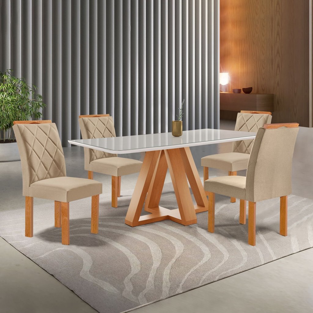 Conjunto Mesa Tampo Smart Plus Kyra 120CMX90CM 4 Cadeiras Arthus