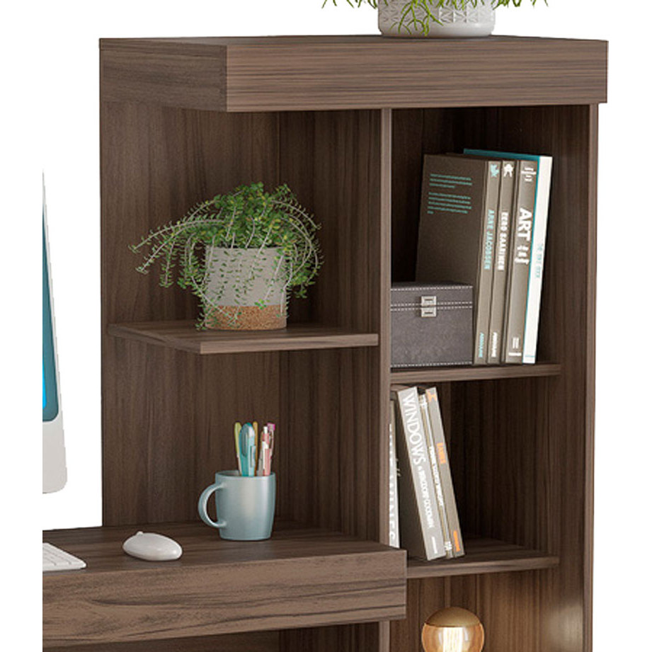 Mesa Escrivaninha Estante Kokai Para Quarto Escritório Office Compacta Moderna Nogal - MoveisAqui — imagem 2 de 2