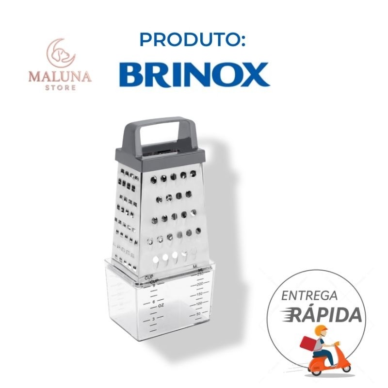 Ralador Inox 4 Faces com Coletor Brinox Top Pratic – 20,5cm – Rala Queijos, Legumes