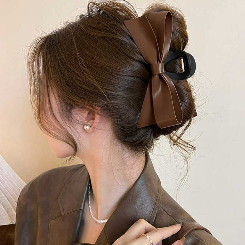 Presilha de Cabelo de Couro Vintage com Laço, Acessório de Cabelo Estilo Coreano para Mulheres