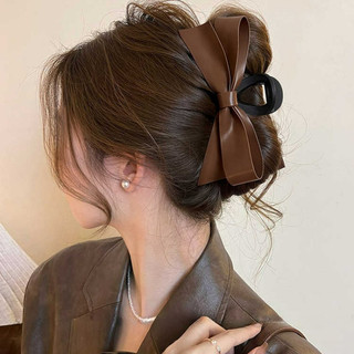 Presilha de Cabelo de Couro Vintage com Laço, Acessório de Cabelo Estilo Coreano para Mulheres