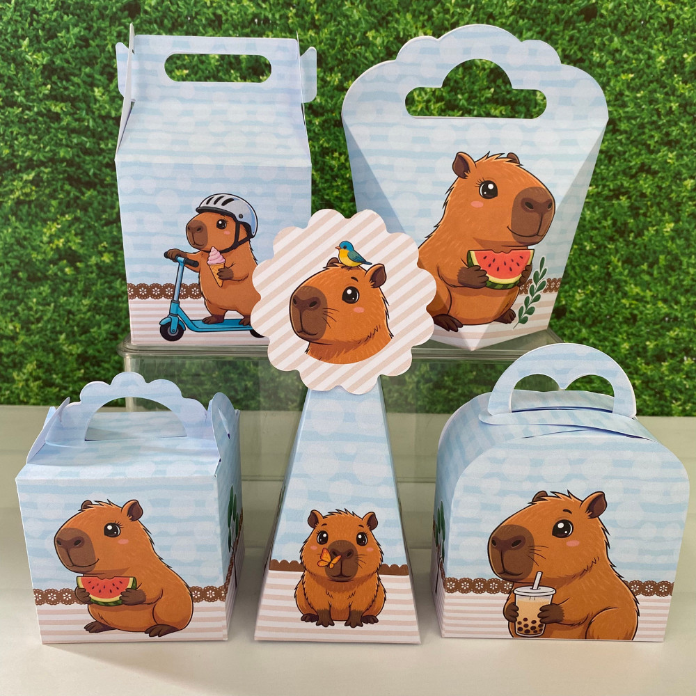 Kit Caixinhas Capivara Azul - Lembrancinhas de Aniversário Personalizados Festa Decoração