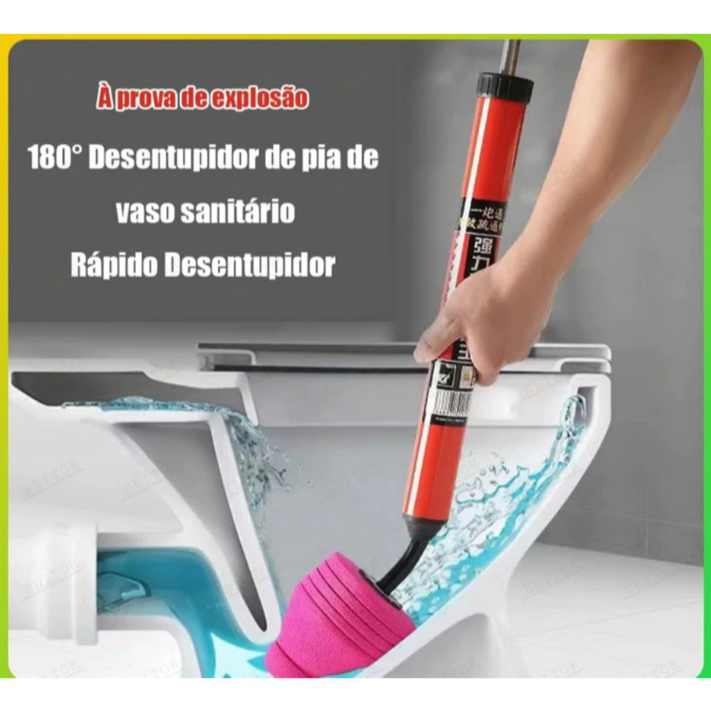 Desentupidor de Vaso Pia Sanitário Alta Pressão Bomba de Sucção Borracha 150mm Profissional 180° Flexível