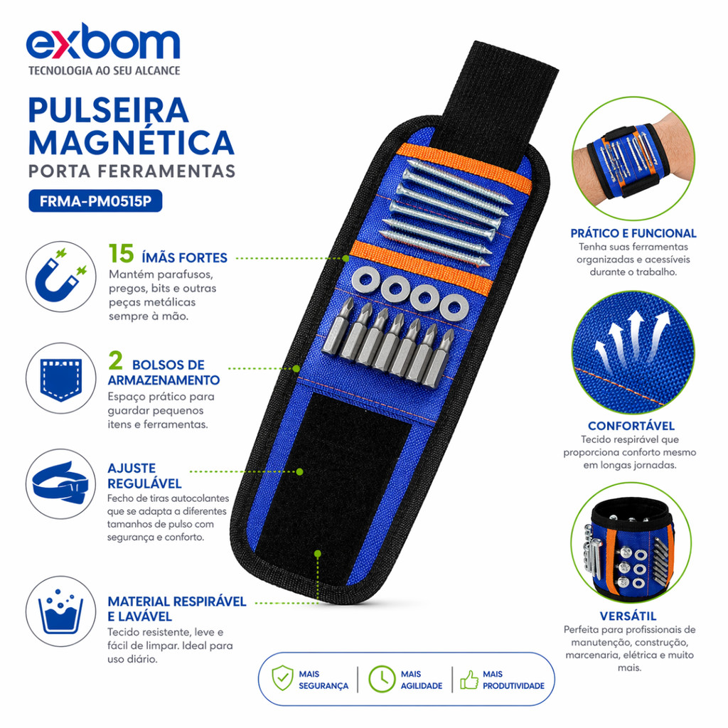Pulseira Magnetica Ima Segura Parafuso Prego Agulha Porta Ferramentas Profissional
