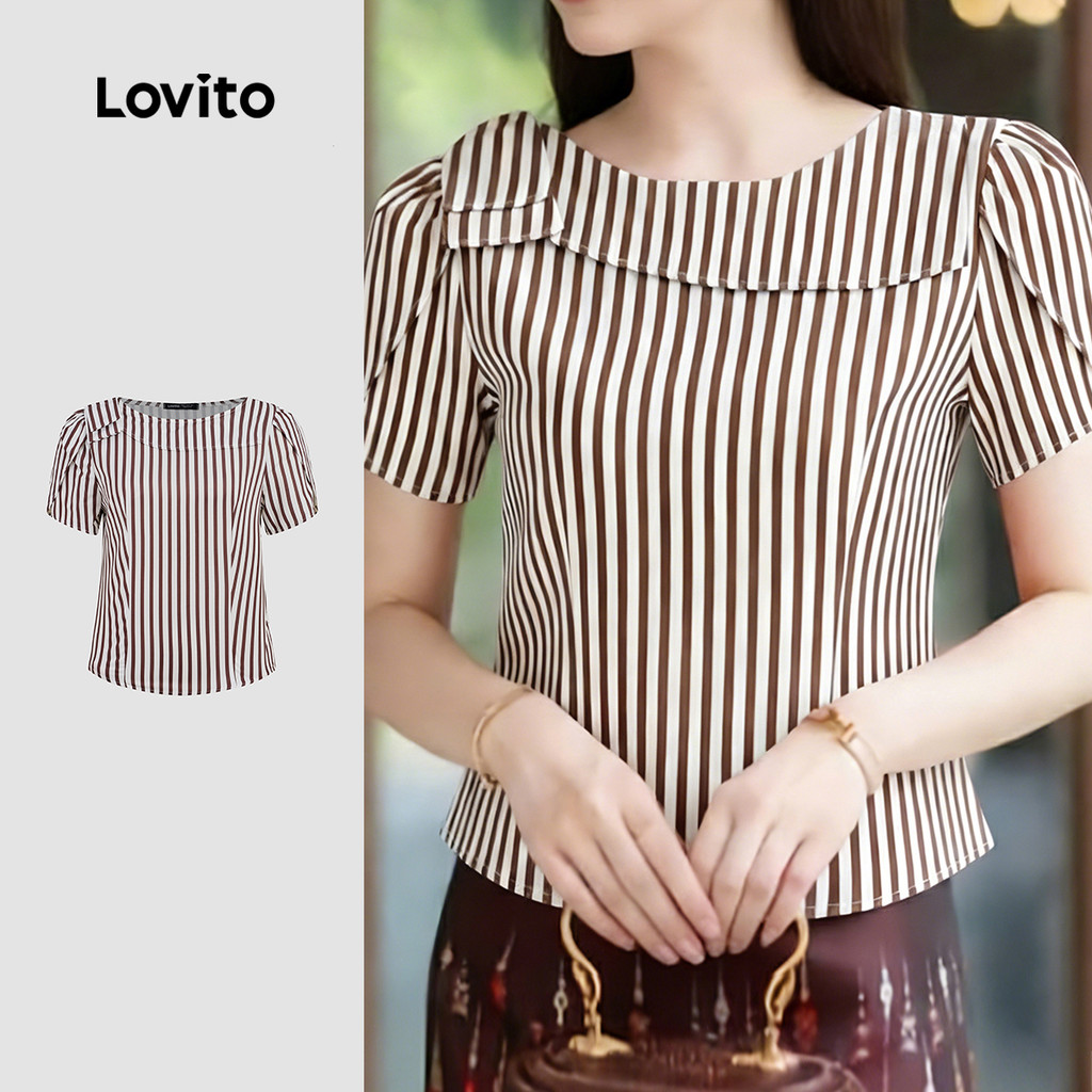 Lovito Blusa Casual Padrão Laço Primavera/verão Blusa para Mulheres LK4LD2716