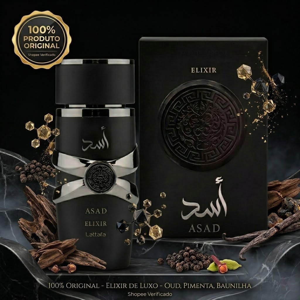 Asad Elixir Lattafa Eau De Parfum 100ml Original Selo Autenticidade Perfume Árabe Importado Premium 100% Lacrado