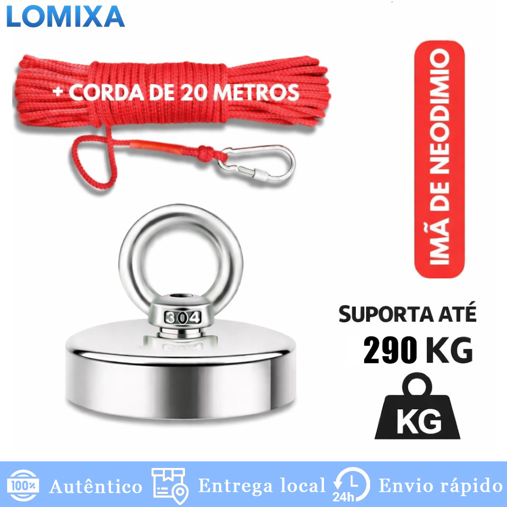 Ímã de Neodímio Pesca Magnética 290kg D75 Alta Potência com Gancho Argola para Busca e Resgate