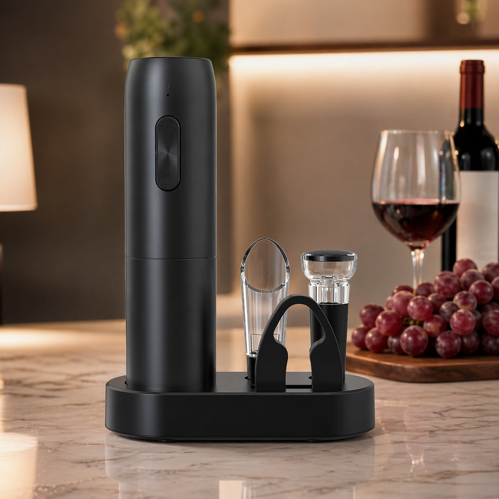 Abridor de Vinho Elétrico Kit Completo Recarregável Tipo C Saca Rolha Bico Dosador OIH-2403