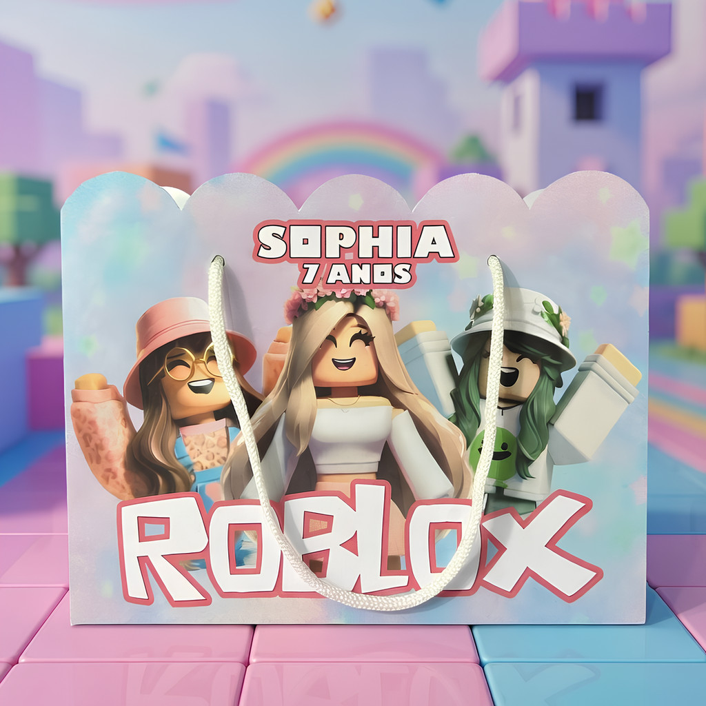 Kit Sacolinha Sacola Papelaria Personalizada Roblox Menina Sacolinha de Lembrancinha Caixinha para Festa