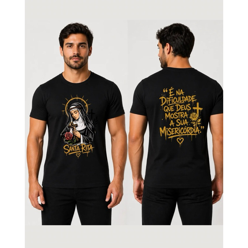 Camiseta Santa Rita de Cássia Católica Estampada Masculina Feminina Infantil Plus Size G5 Frase Religiosa