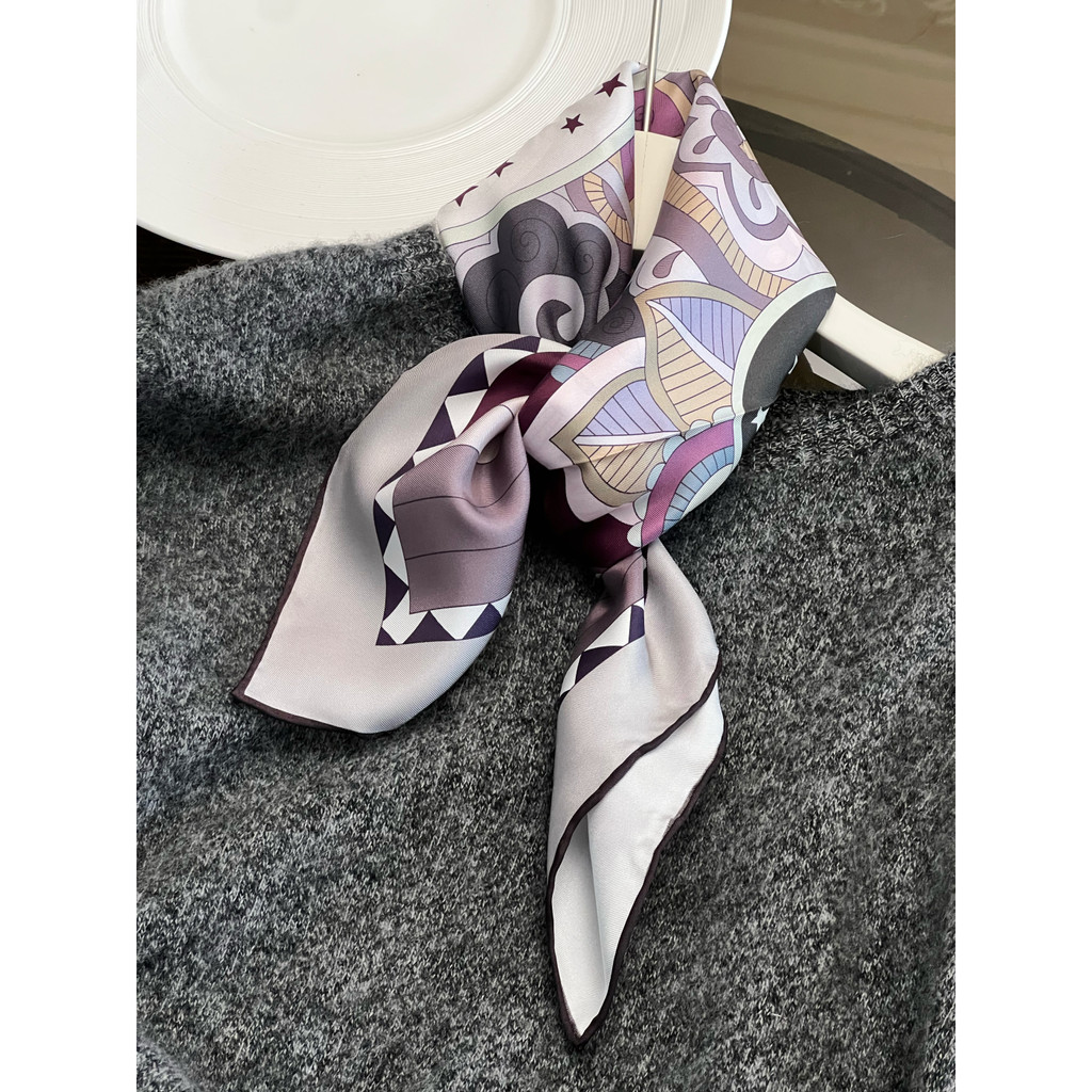 Sarja de seda pesada impressão de seda senhoras médio pequeno lenço quadrado lenço de seda/estilo boêmio lenço de cabeça