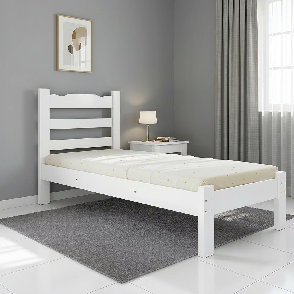 Cama Solteiro em Madeira Maciça Reforçada Branco
