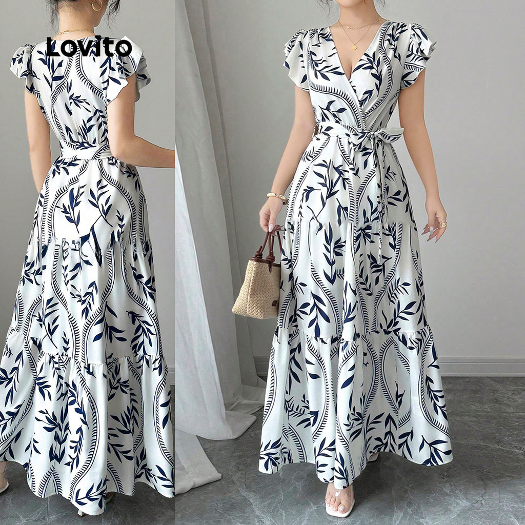 Lovito Férias Vestido com Flores Babados para Primavera/verão para Mulheres L150ED337