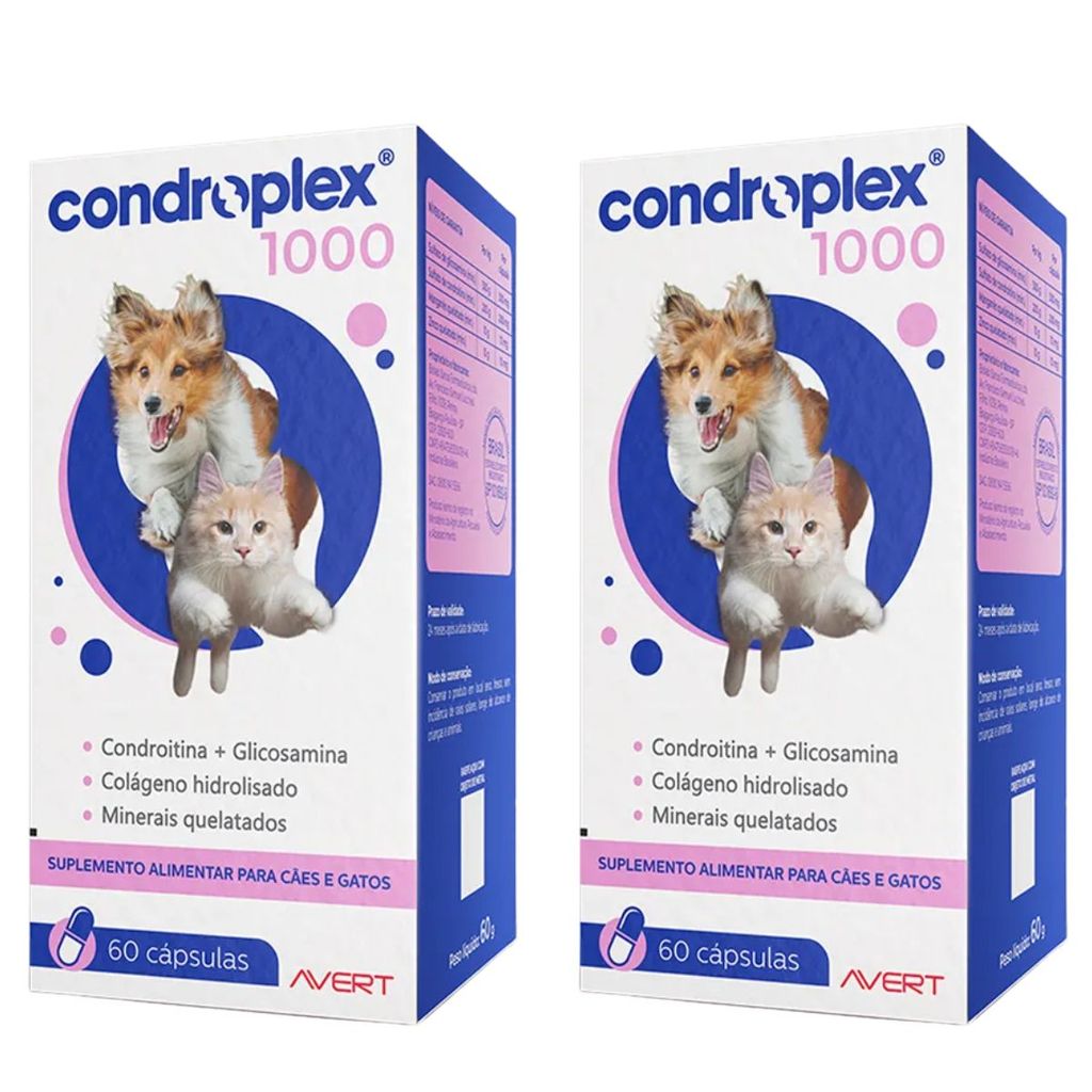 Kit 2 Condroplex 1000mg 60 Cápsulas Suplemento Cães E Gatos