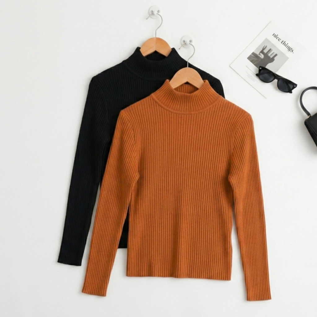 Kit 2 Blusa Feminina Confortavel Manga Longa Cacharrel Basico Gola Alta Canelada Inverno Segunda Pele