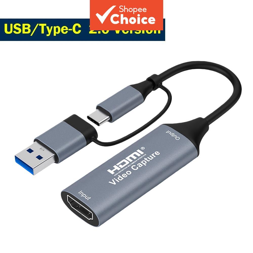 Placa de captura de vídeo e áudio HD 2K 30Hz Type-C/USB2.0/USB C com interface HDMI-compatível para câmeras,