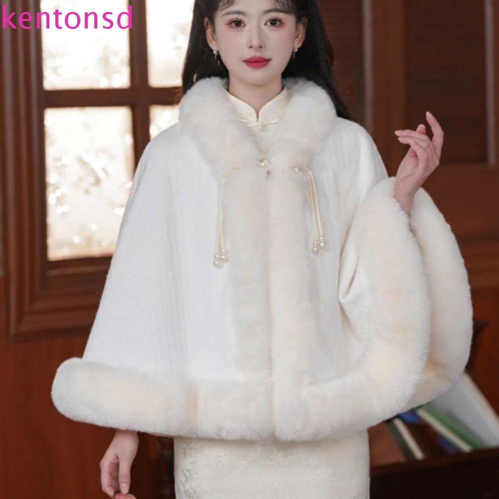 KENTONSD Capa De Pelúcia Estilo Chinês , Envoltório Engrossar Malha Feminina , Xale Curto Elegante Capas De Noite