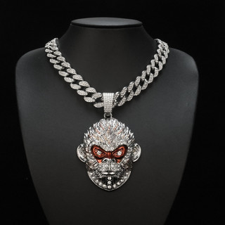 Novo Corrente Cravejad Mito Negro Wukong Cheio De Diamante Pingente Macaco Rei Cubano Colar Pingente De Colar Dos Homens