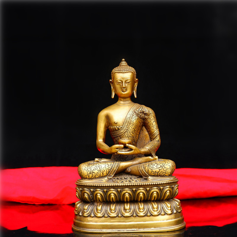 Casa da cidade clássica cobre puro três tesouros estátua de Bronze Amitabha buda medicina buda Tathagata buda Sakyamuni